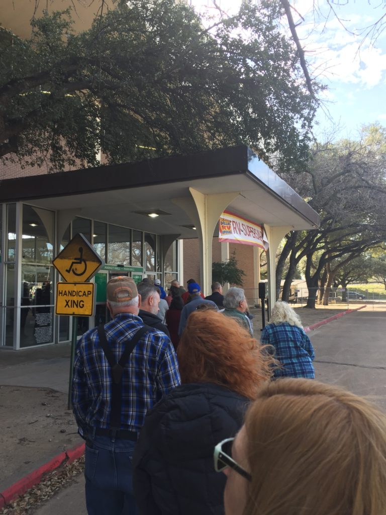 The line waiting to get in to the RV show in Dallas